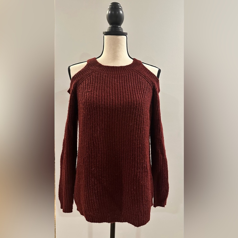 Pink Clover Burgundy Cold-Shoulder Sweater